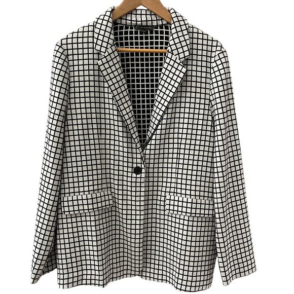Adrianna Papell Plus Stretch Black‎ & White Checkered One Button Blazer Size CL - Picture 1 of 10